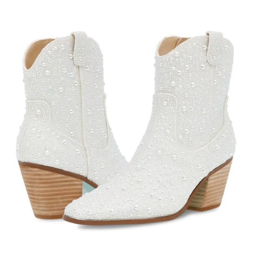 Betsey Johnson White Pearl Heeled Boots